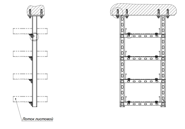 Вертикальное крепление лотков. Крепление лестничного лотка к стене ДКС. Крепление кабельного лотка к полу. Кабельный лоток схема установки. Стойка для крепления кабельных лотков.