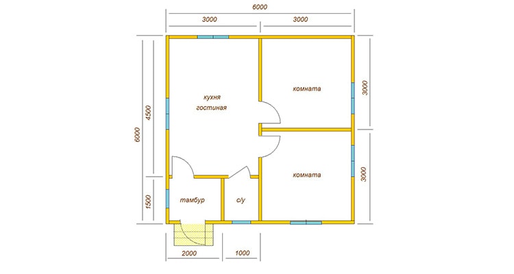 Пример планировки дома 6м на 6м