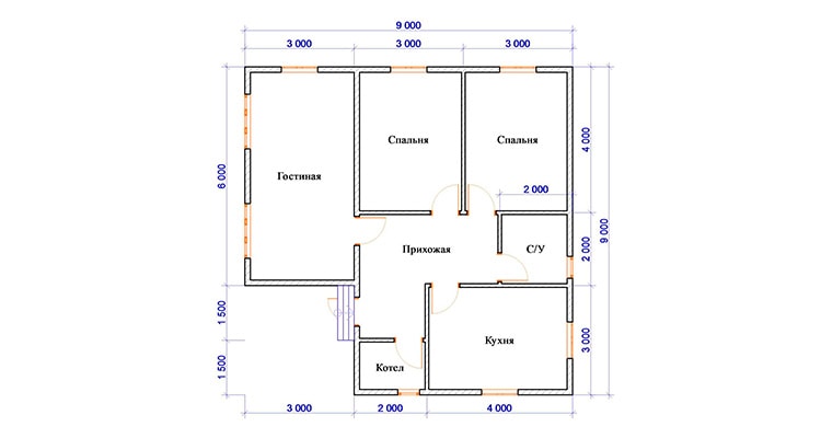 Пример планировки дома 9м на 9м